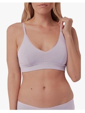 NEW Pact Organic Cotton Wire Free Orchid Petal Pretty Plunge Bra Large